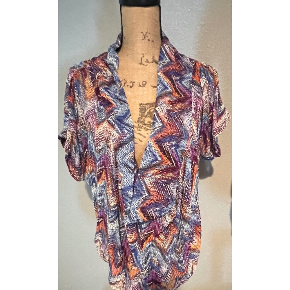 Halo Chevron Knit Cardigan Women XL Purple Excellent Open Front Short Sleeve